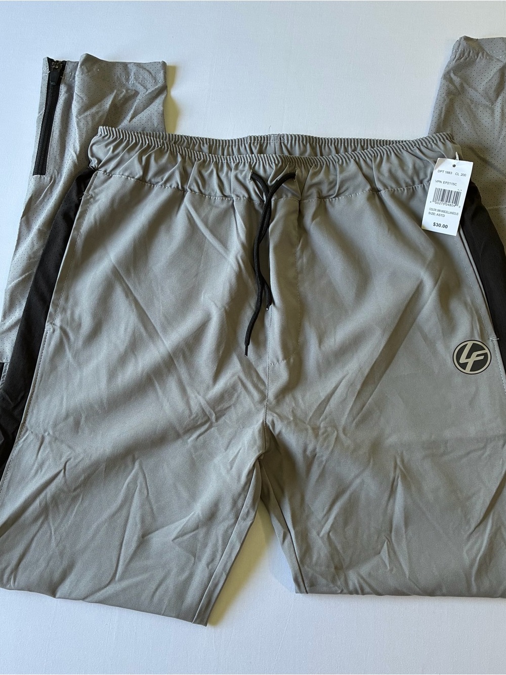 Life Fitness Men's Lightweight Track Pants Grey Black Stripe Size Large